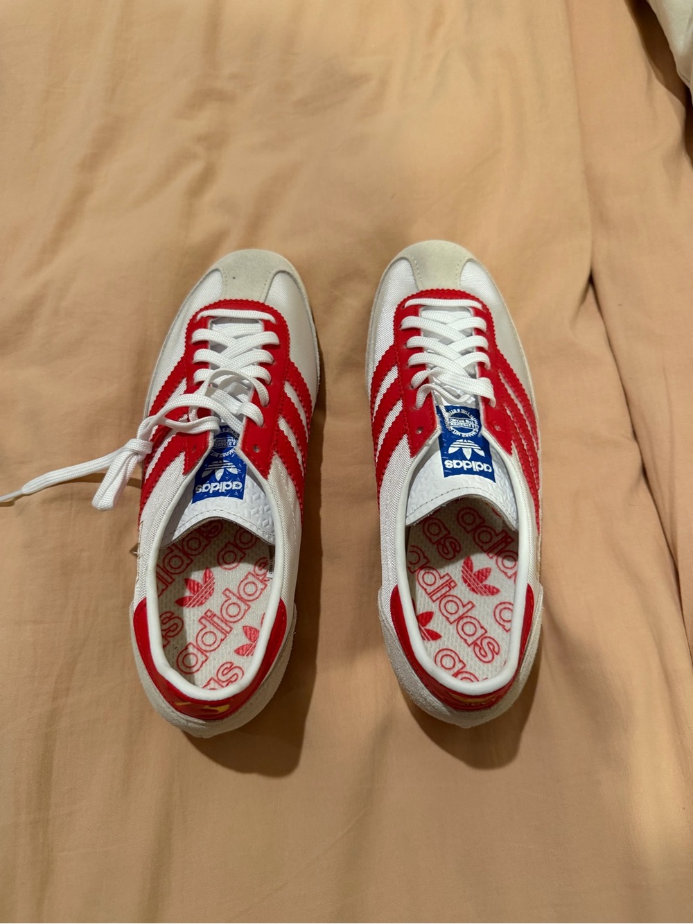 adidas White & Red Women's Low-Top Sneakers with Blue Tongue Logo